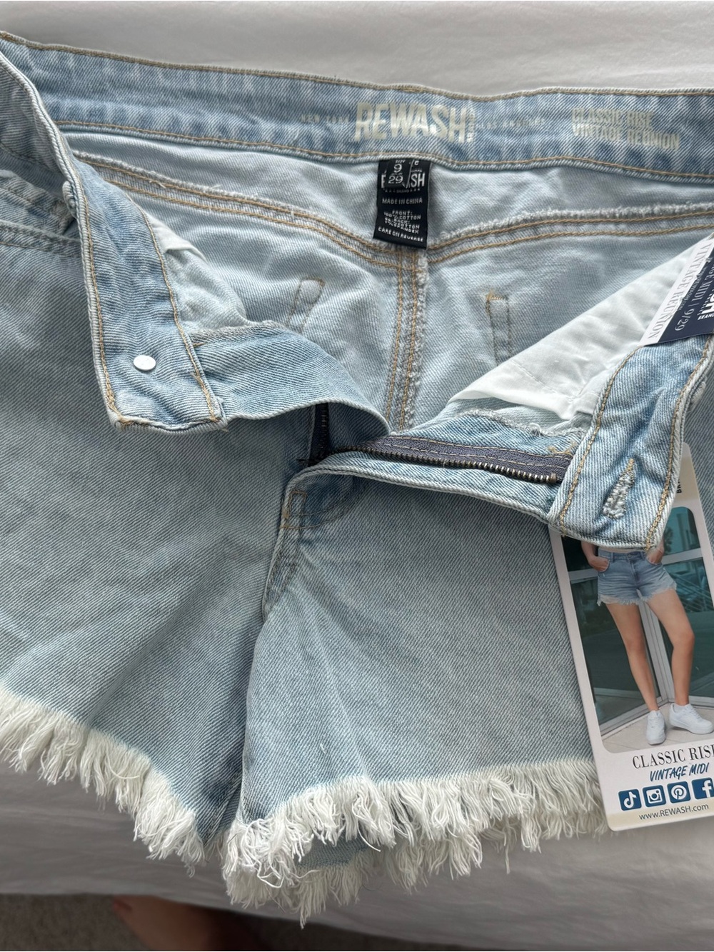 Rewash Light Blue Distressed Frayed Hem Denim Shorts